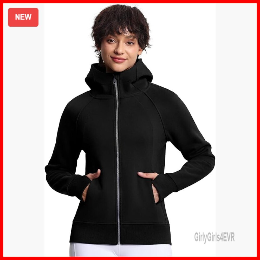 Women's Fleece Zip Hoodie With Thumb Holes & Pockets For Workout